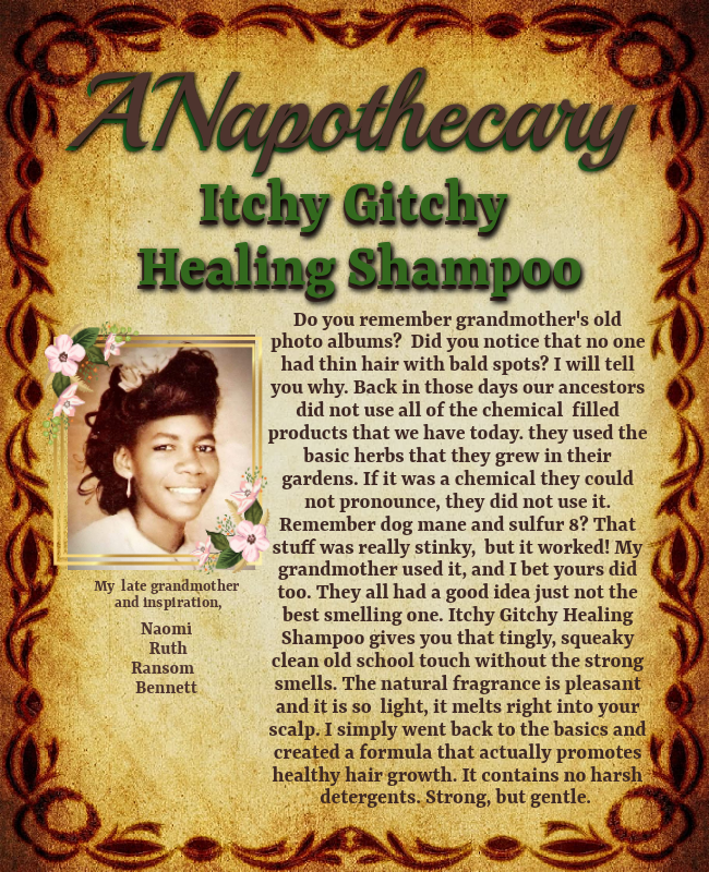  ANapothecary Itchy Gitchy Healing Shampoo Sulfate free detox and clarifying shampoo.