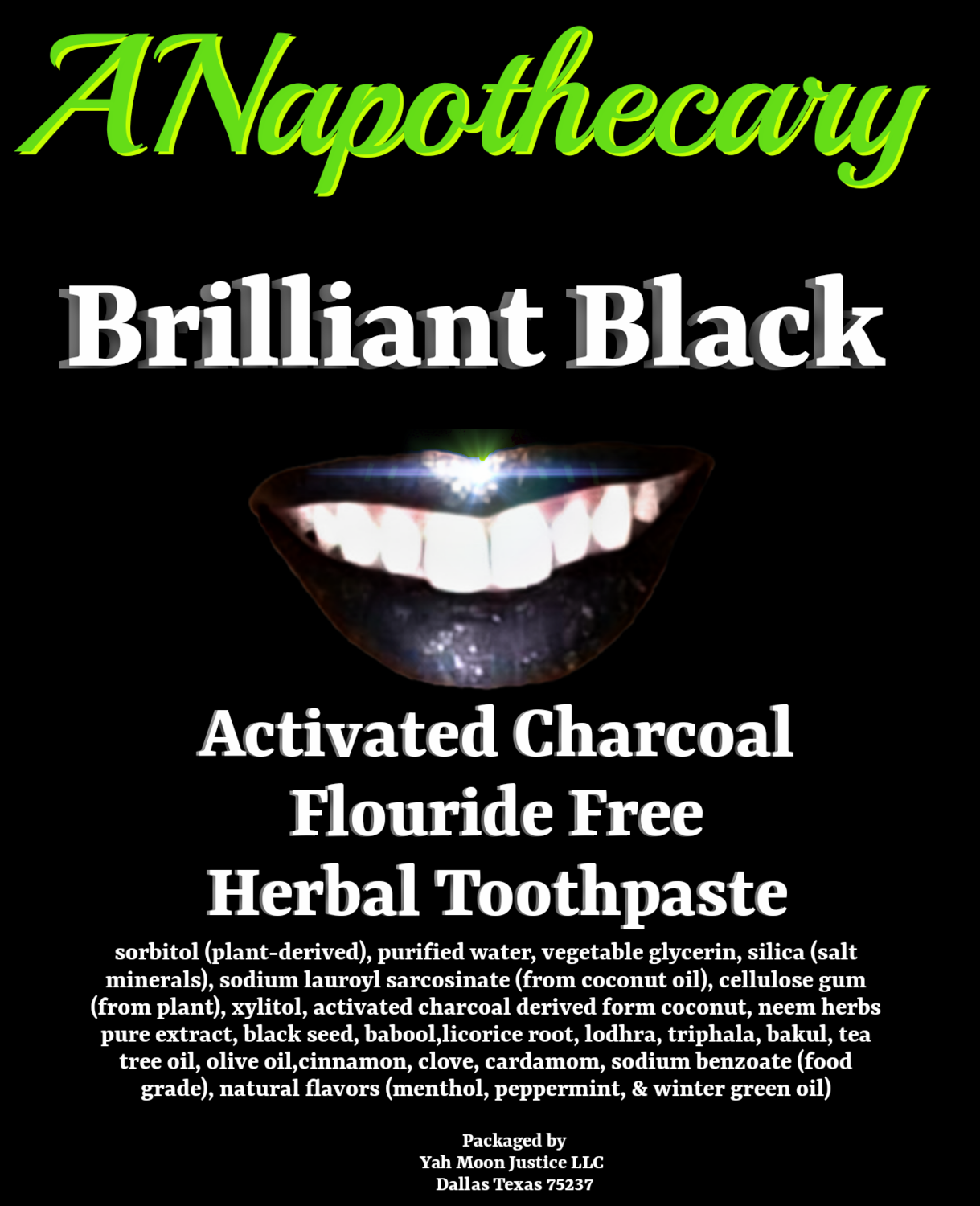 Brilliant Black Flouride Free Activated Charcoal Toothpaste