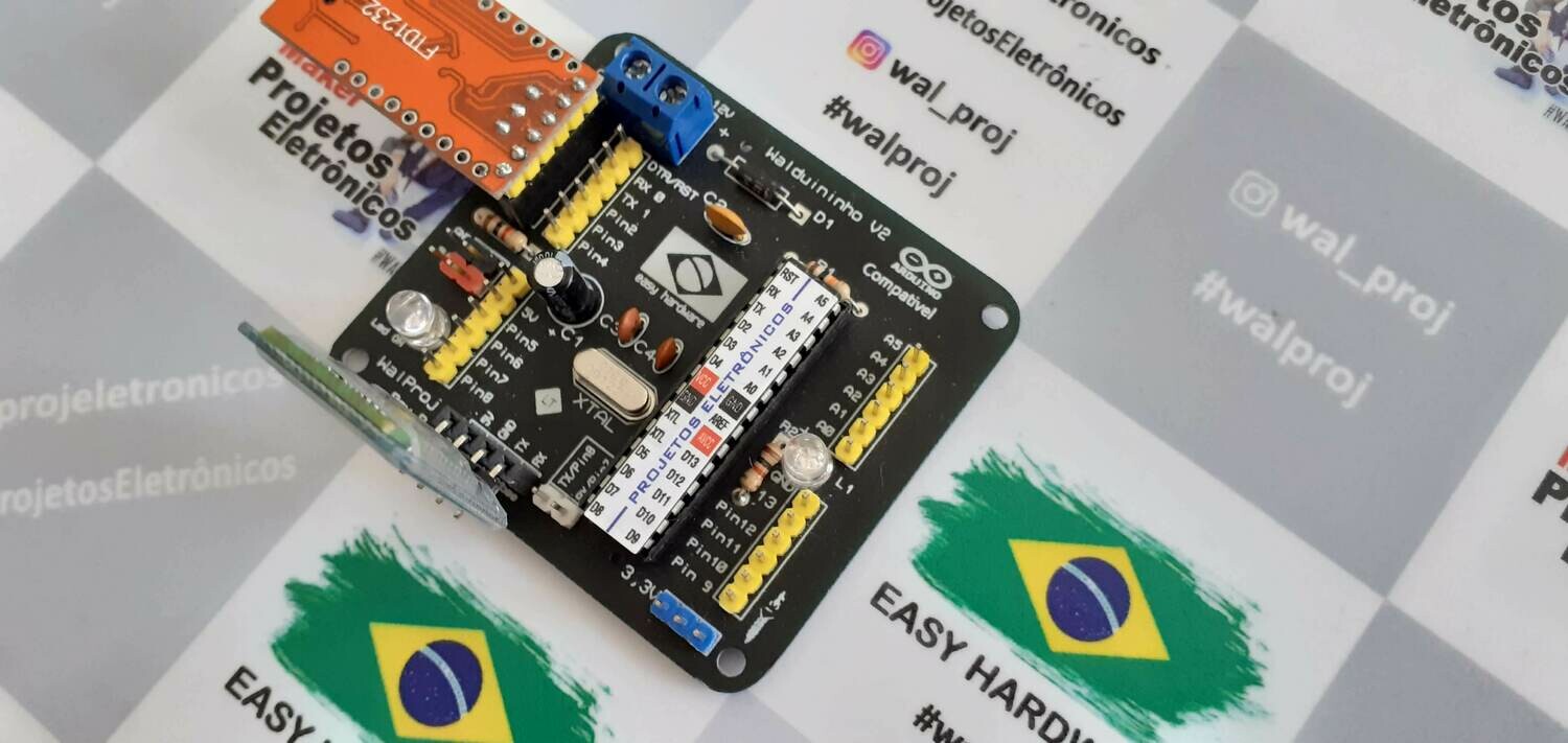 Walduininho V2 - Arduino Compatível com microcontrolador Atmega 328 e entrada para modulo Bluetooth  *** Atenção - Não acompanha modulo bluetooth e modulo USB ***