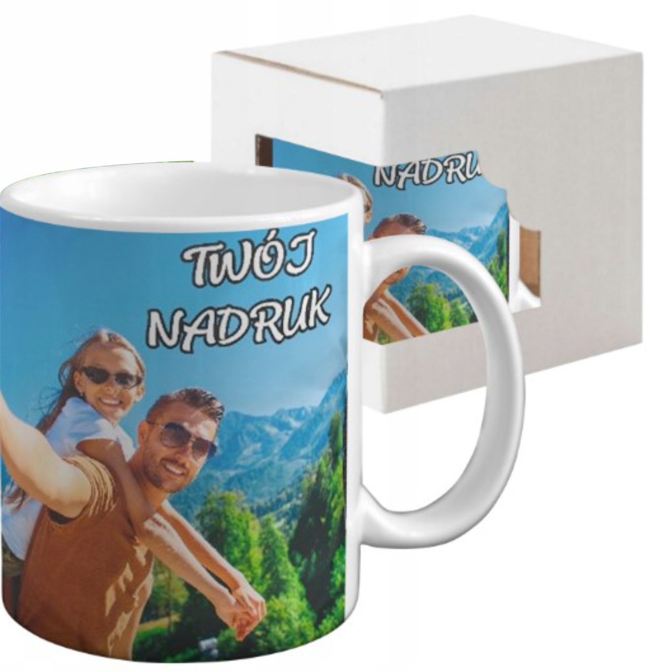 FOTO KUBEK ZE ZDJĘCIEM Z WŁASNYM NADRUKIEM LOGO GRAFIKĄ TEKSTEM NA PREZENT