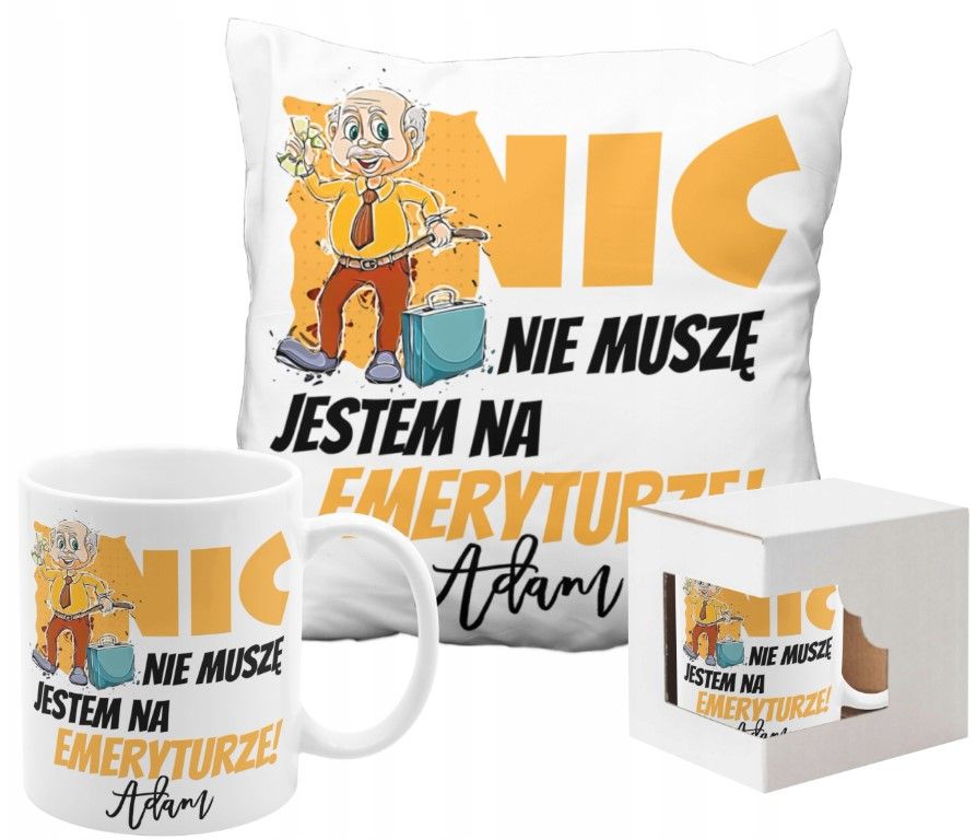 PREZENT DLA EMERYTA KUBEK Z PODUSZKĄ EMERYT EMERYTURA Z IMIENIEM