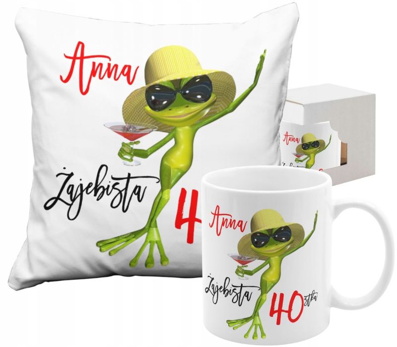 ŻAJEBISTA XX-stka ZESTAW KUBEK PODUSZKA PREZENT NA 20 30 40 50 60 70 80 KAŻDE URODZINY