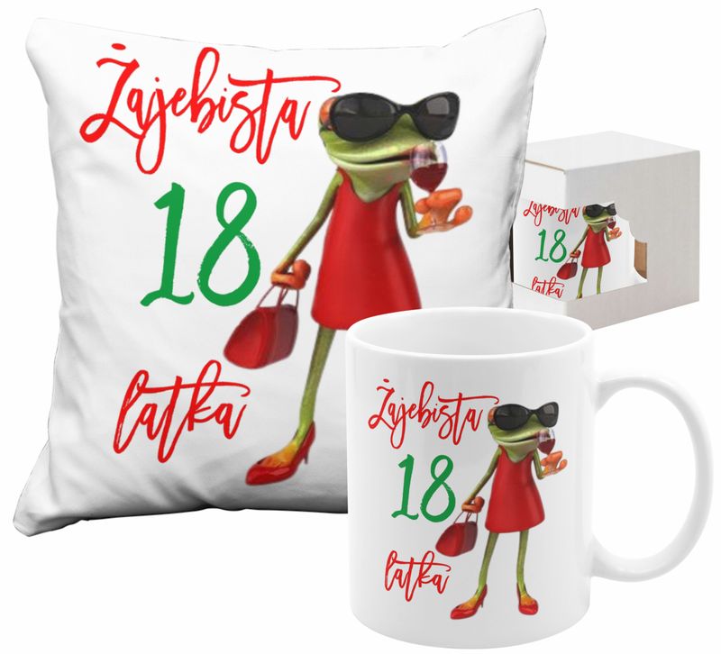 ŻAJEBISTA XX-stka ZESTAW KUBEK PODUSZKA PREZENT NA 20 30 40 50 60 70 80 KAŻDE URODZINY