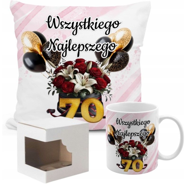 WSZYSTKIEGO NAJLEPSZEGO ZESTAW KUBEK PODUSZKA PREZENT NA 20 30 40 50 60 70 80 KAŻDE URODZINY