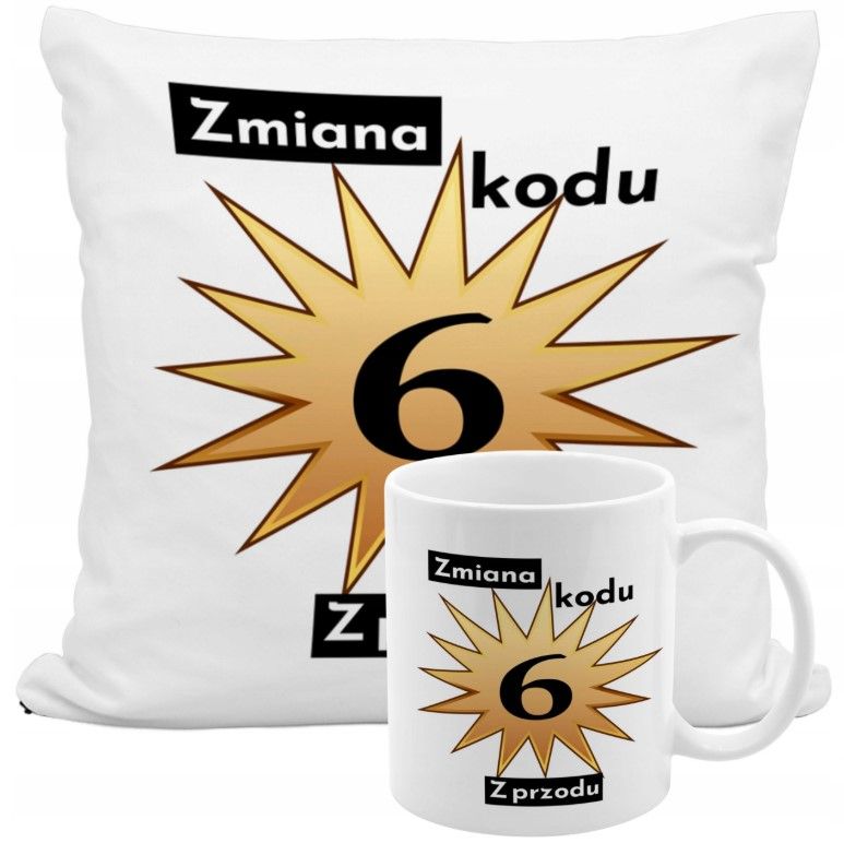 ZMIANA KODU X Z PRZODU ZESTAW KUBEK PODUSZKA PREZENT NA 20 30 40 50 60 70 80 KAŻDE URODZINY