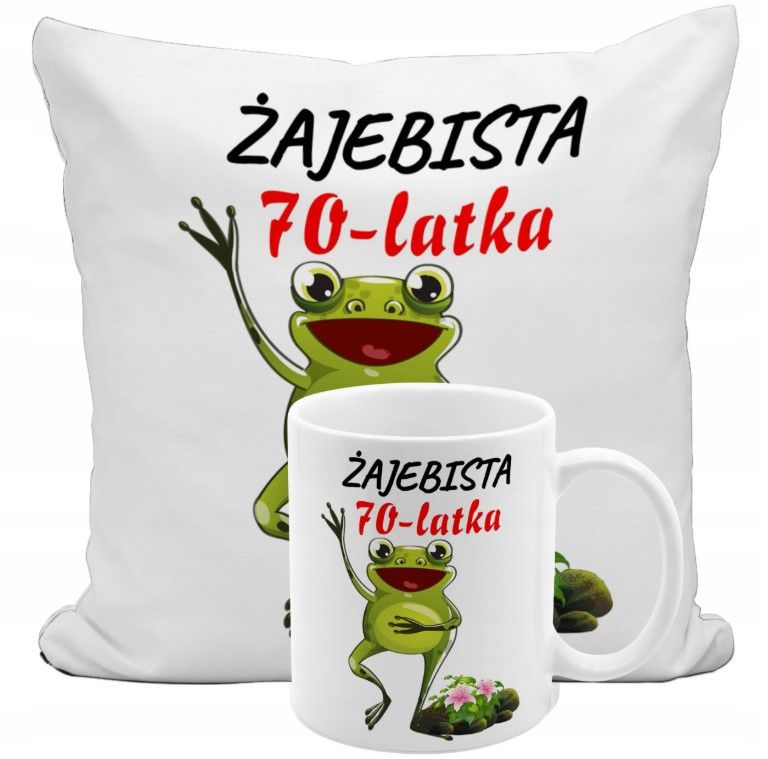 ŻAJEBISTA XX-LATKA ZESTAW KUBEK PODUSZKA PREZENT NA 20 30 40 50 60 70 80 KAŻDE URODZINY
