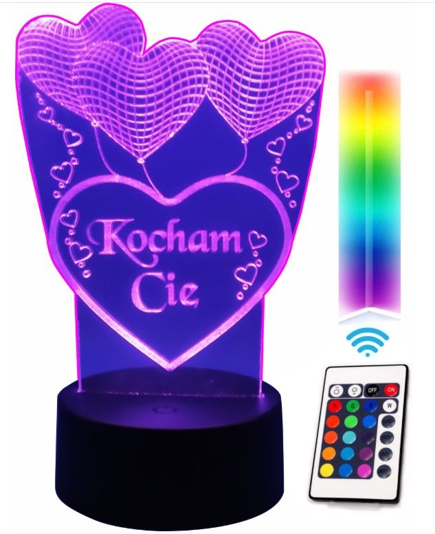 Lampka 3D LED Prezent na Walentynki Dzień Zakochanych Balony Serca Kocham Cię