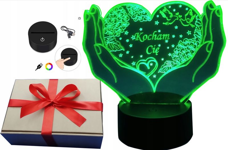 Lampka 3D LED Prezent na Walentynki Dzień Zakochanych Kwatki Motyle Serca Kocham Cię