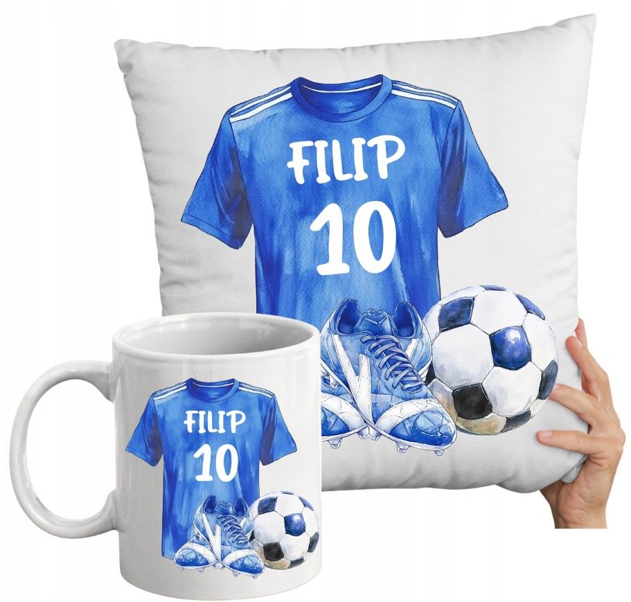Zestaw Kubek Poduszka Piłka Nożna Koszulka Piłkarska Football Piłkarz