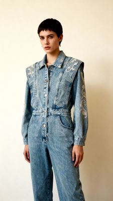 Combinaison en denim brodée