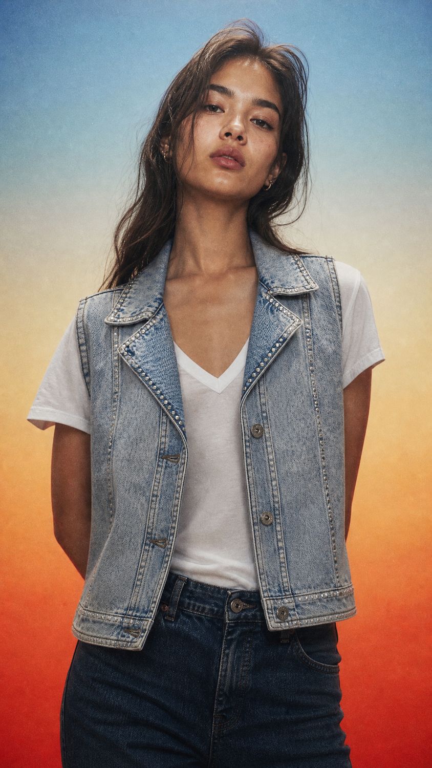Veste sans manches crop à strass