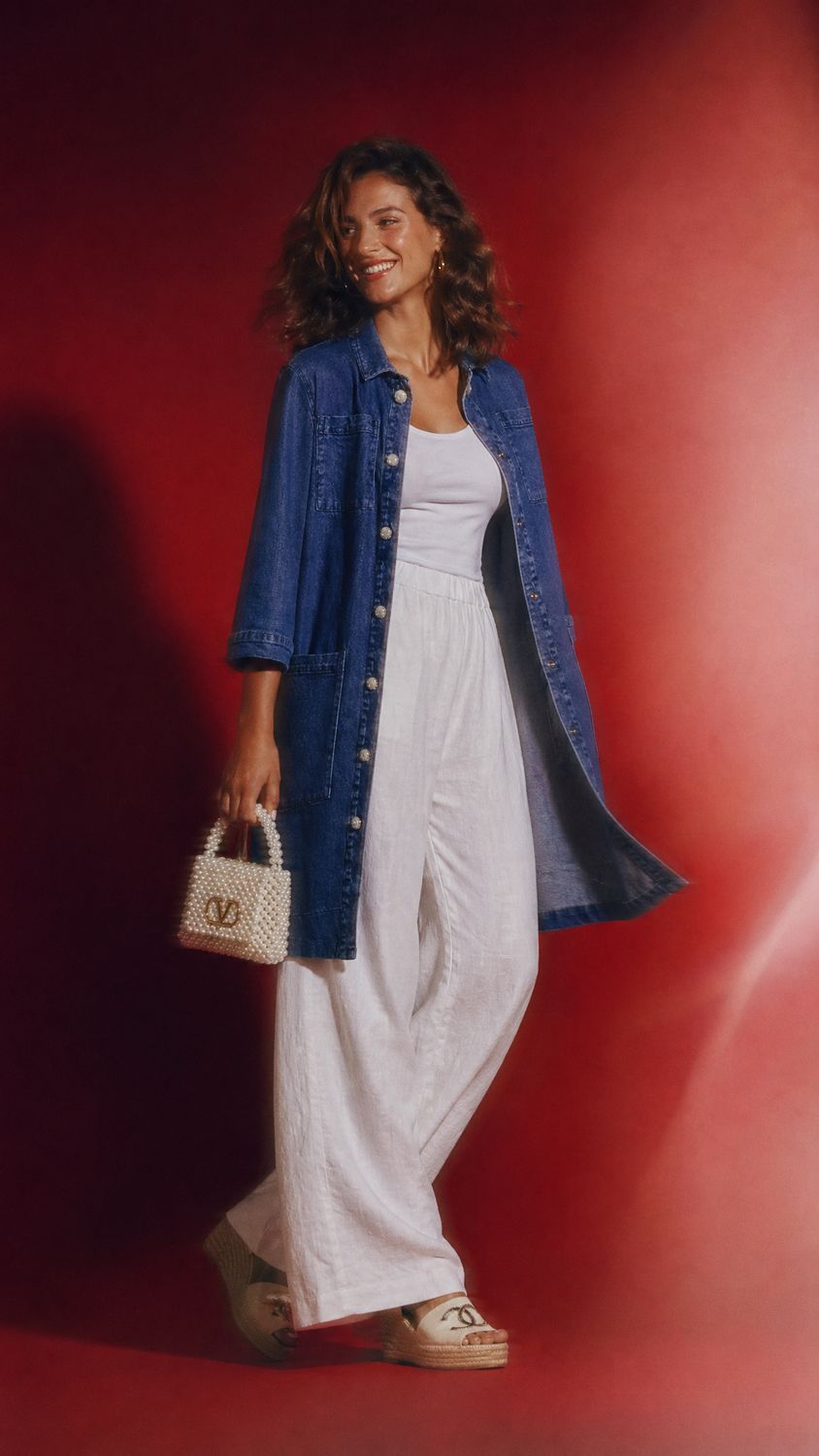 Veste chemise à perles manches 3/4