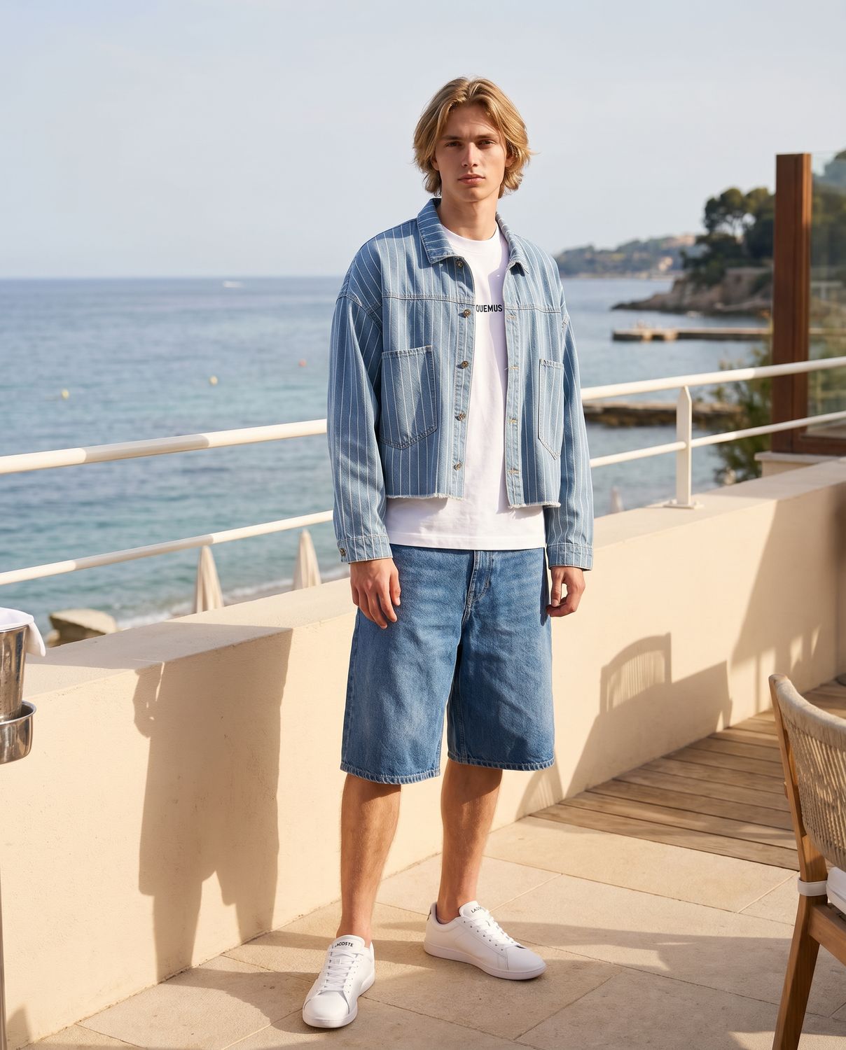 Veste en denim upcyclé à rayures