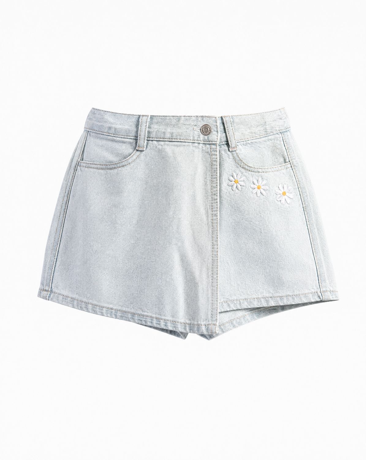 Short Jupe en denim upcyclé brodé