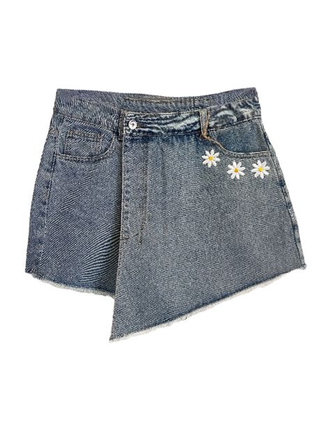 Short Jupe en denim upcyclé brodé