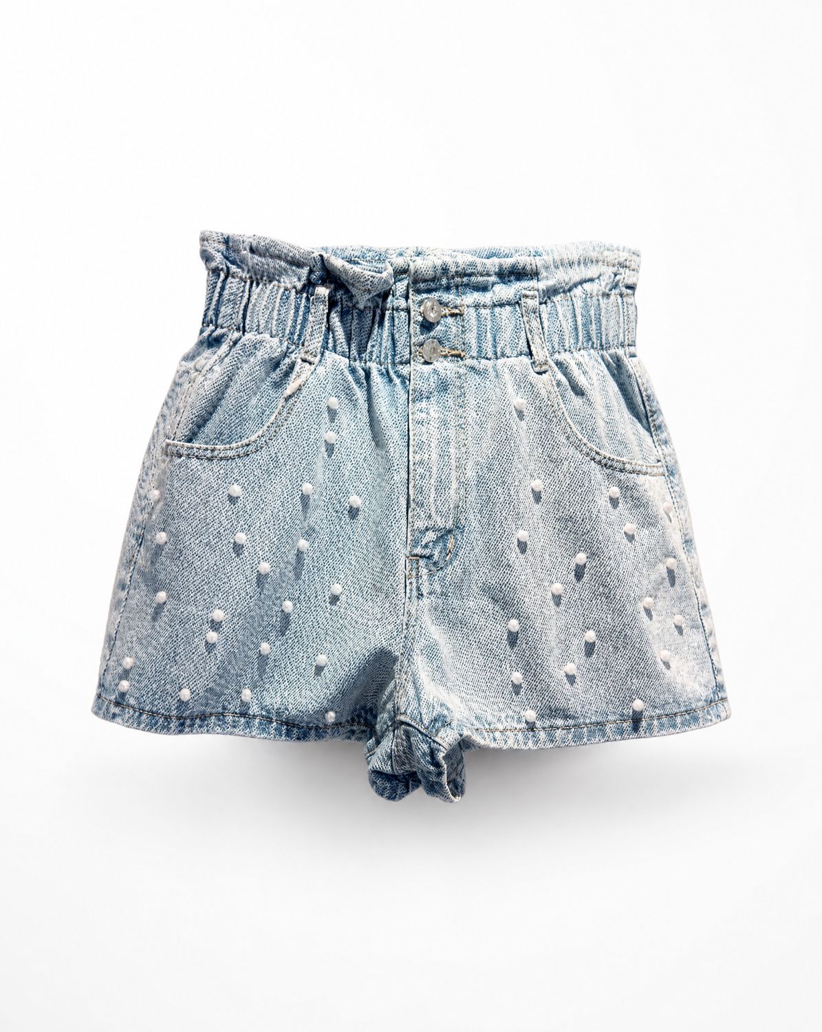Short en denim upcyclé à perles