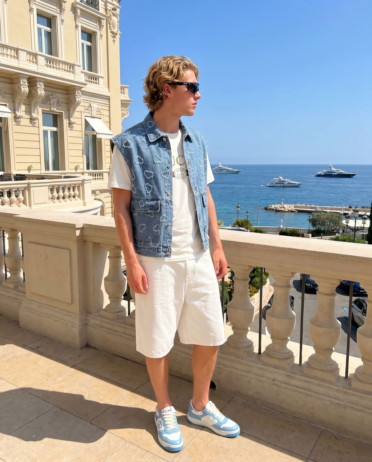 Veste sans manches en denim griffé