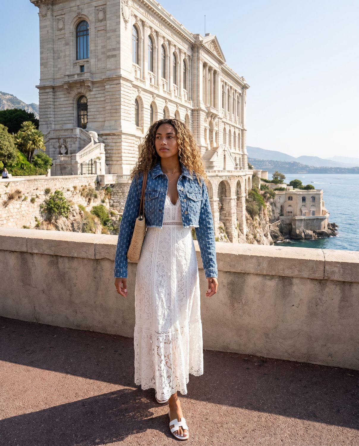 Veste crop en denim griffé