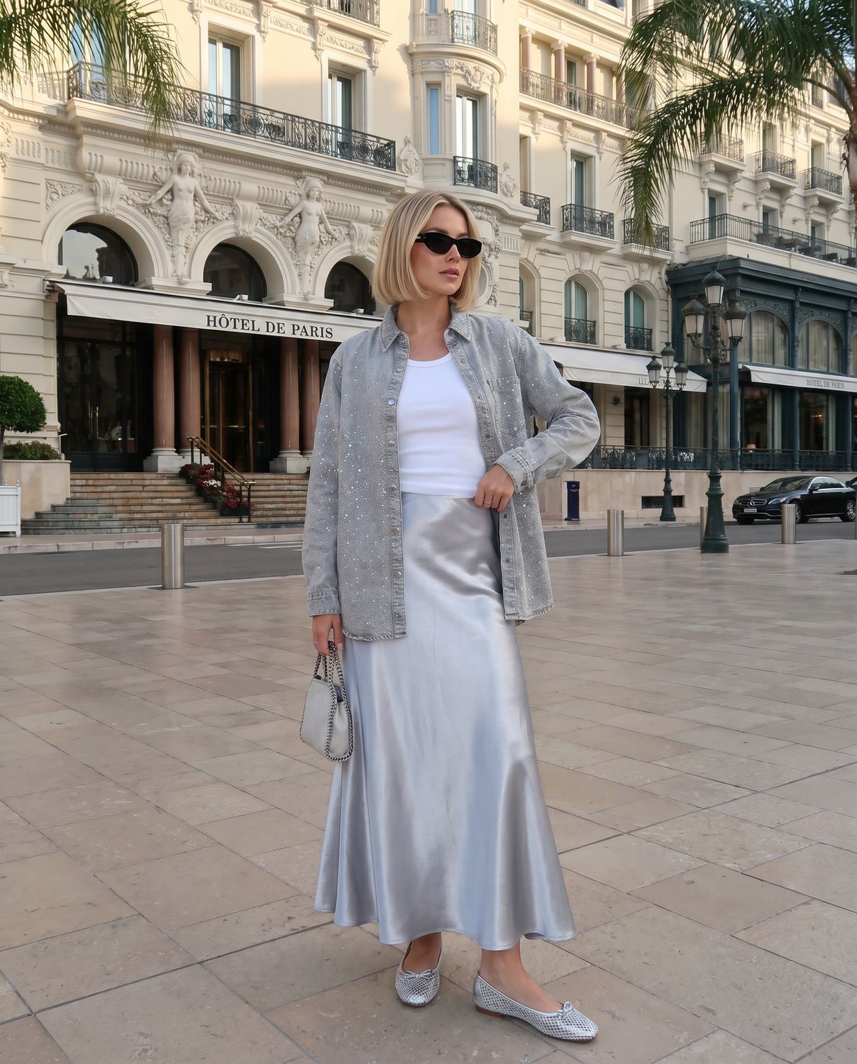 Veste chemise à strass en denim upcyclé