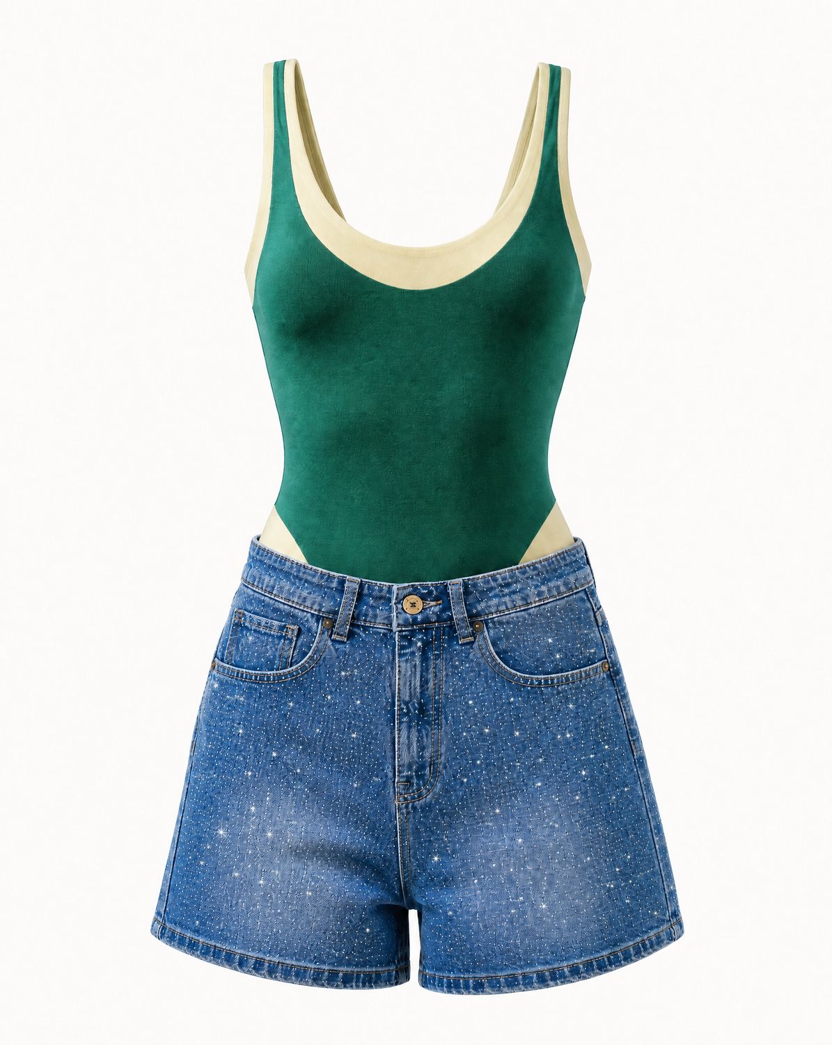 Short en denim upcyclé à strass