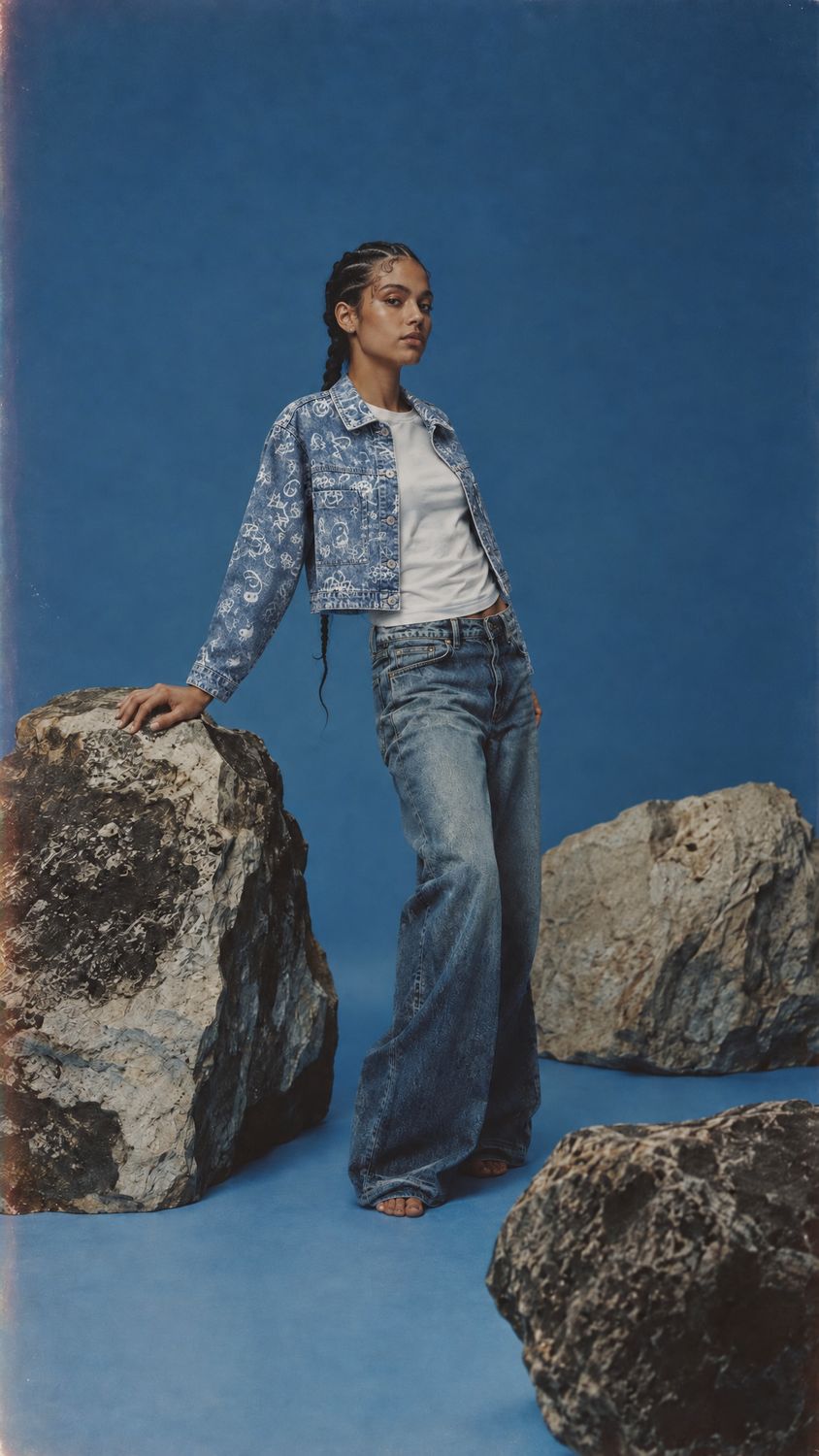 Veste crop graffiti en denim upcyclé
