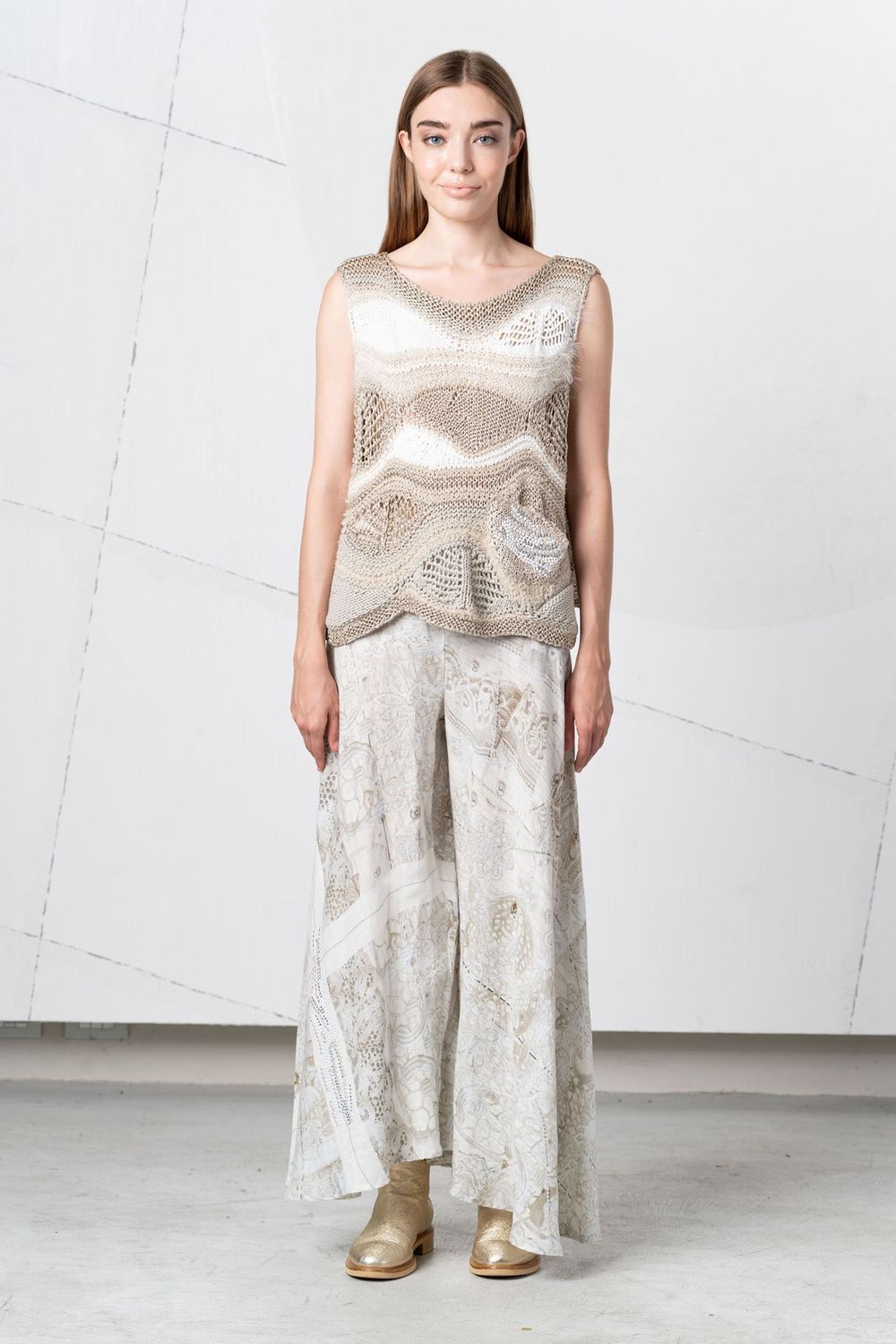 Elisa Cavaletti- Top knit crochet lurex pocket beads