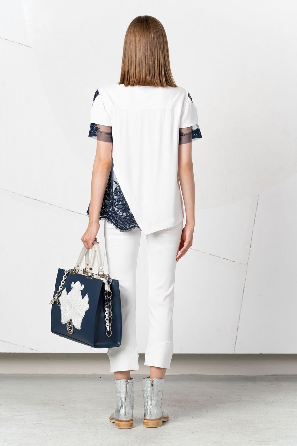 EC- Tshirt lace navy sun strass