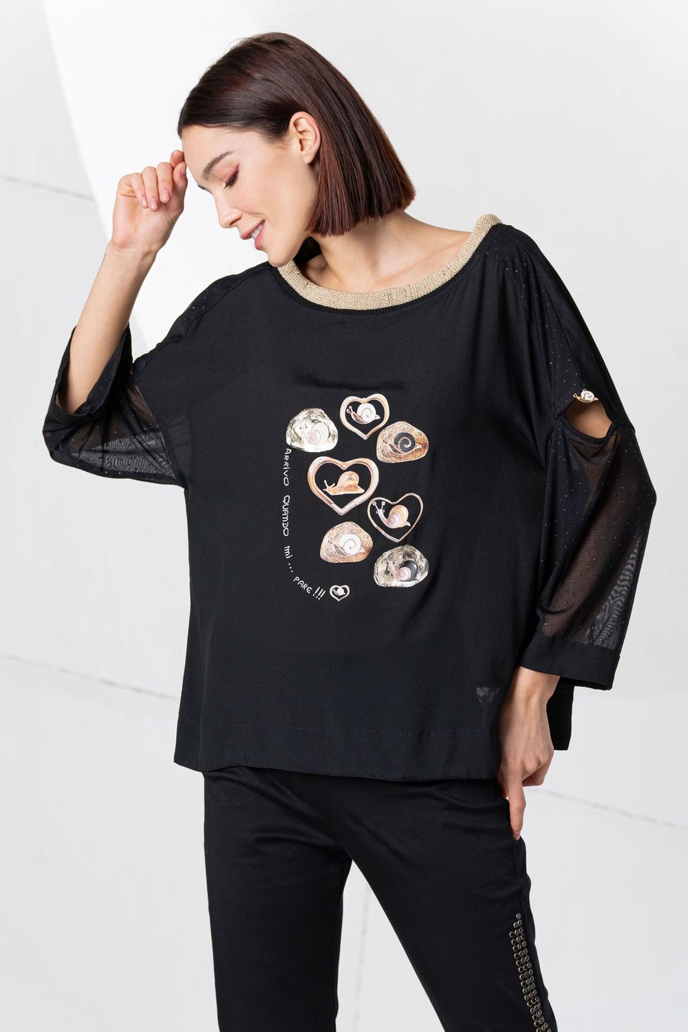 Elisa Cavaletti- Sweater  mesh long sleeves gold foil