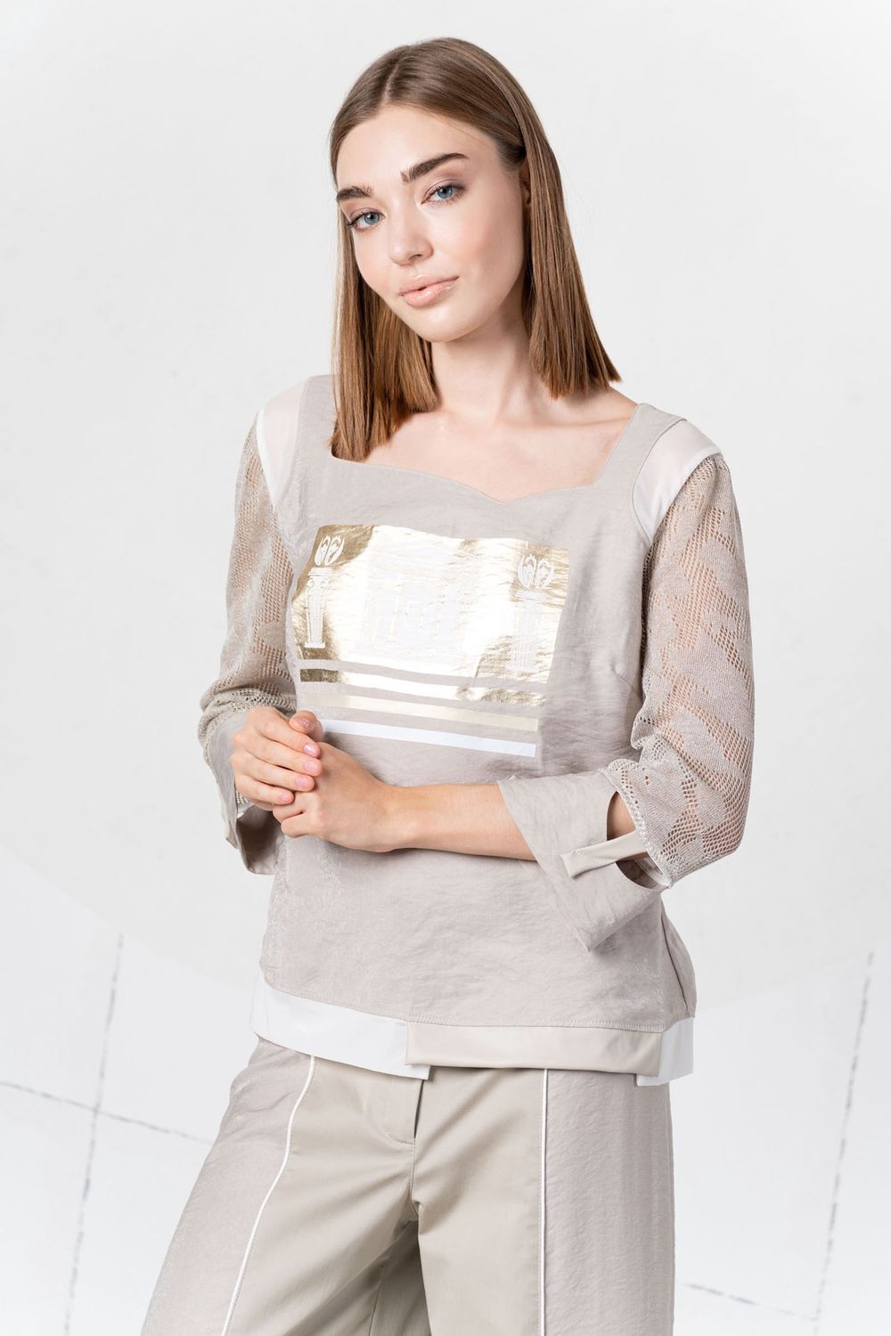 Elisa Cavaletti- Top net long sleeves foil