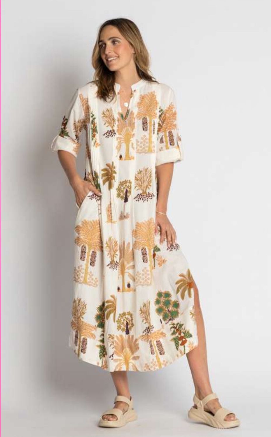 LULALIFE BEIGE AMRITA MIDI DRESS
