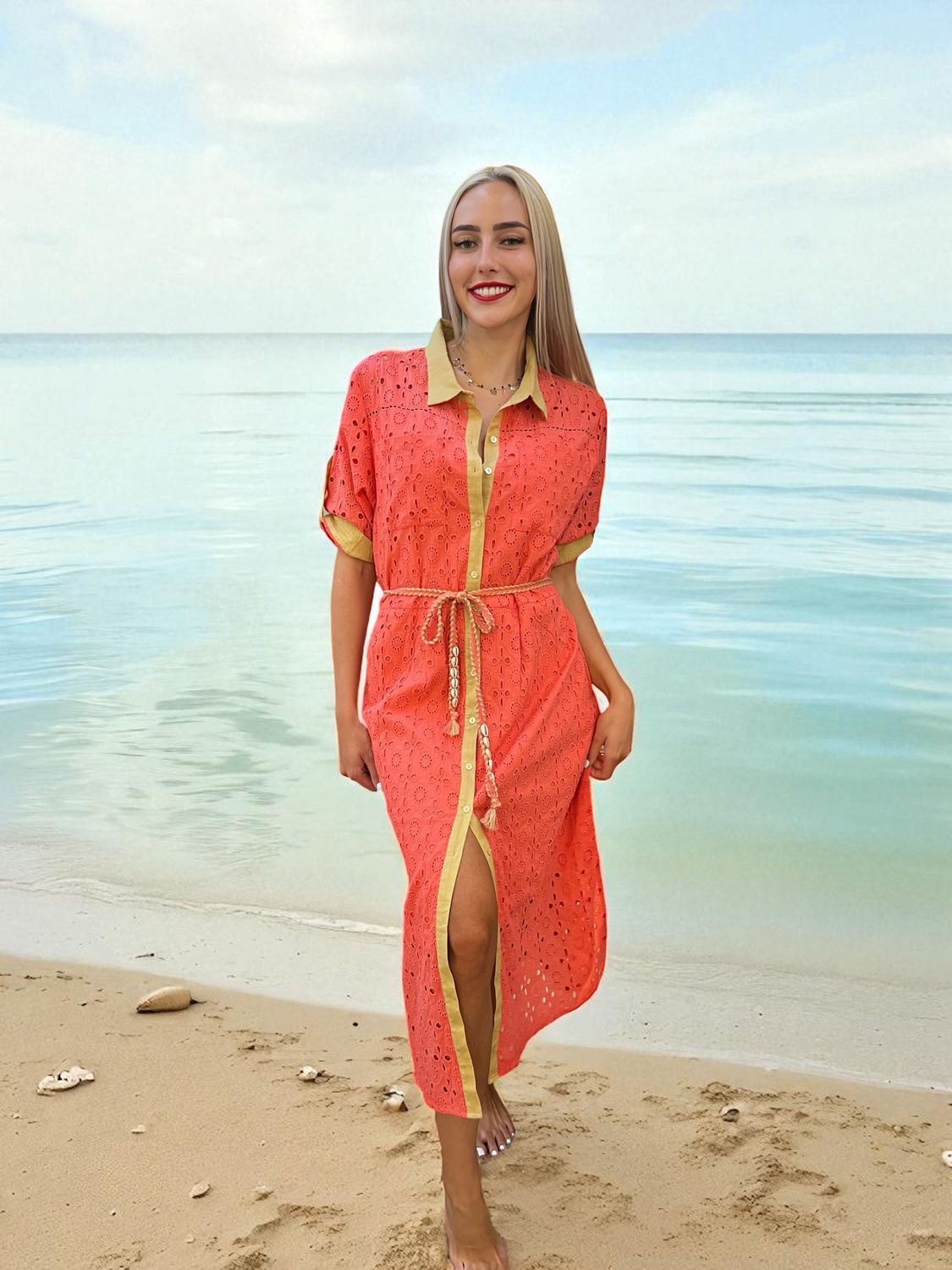 Fuego -Dress English Embroid Coral