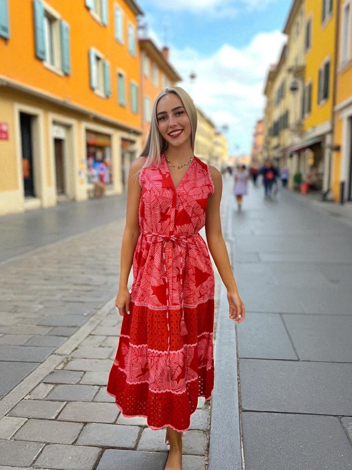 Fuego -Dress cotton open back Red