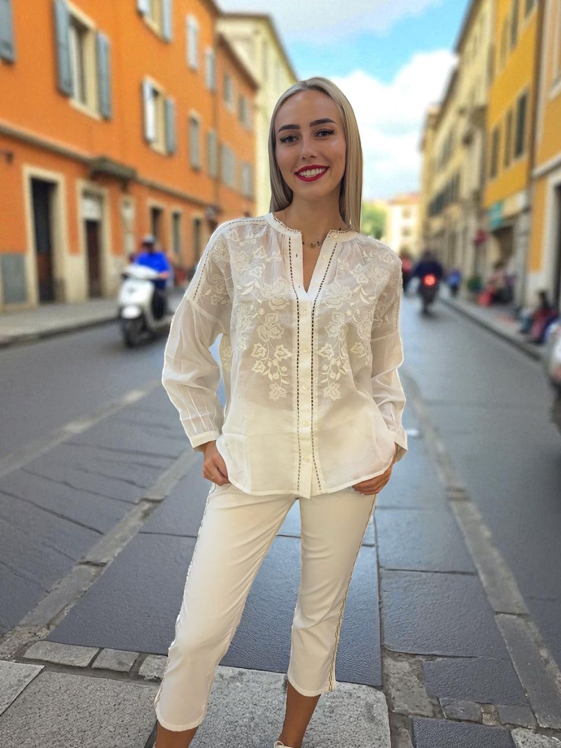 Fuego -Shirt cotton Embroid Off white