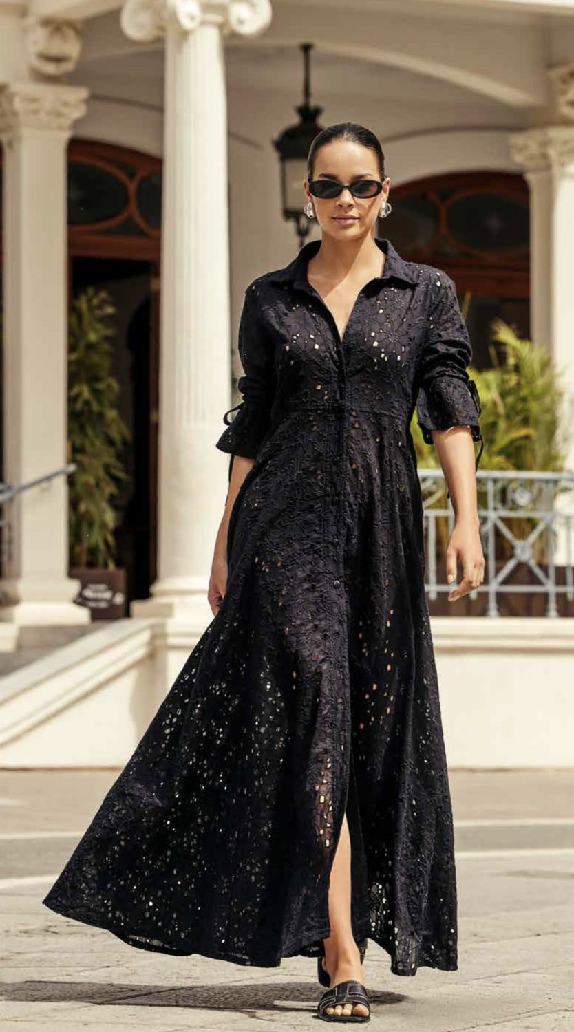 ICONIQ BLACK CAMELIA MAXI SHIRT DRESS