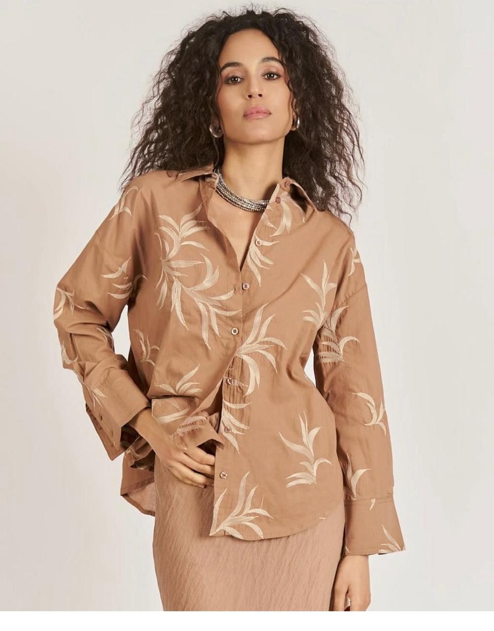 d&#39;l-Shirt leaves embroid