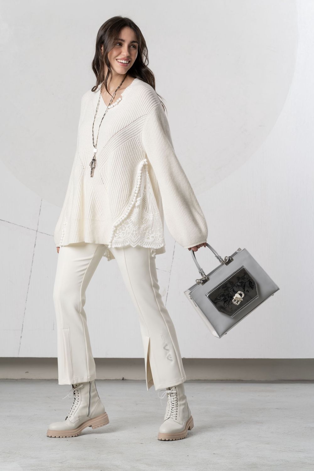 Elisa Cavaletti - Jersey oversize lace side off white