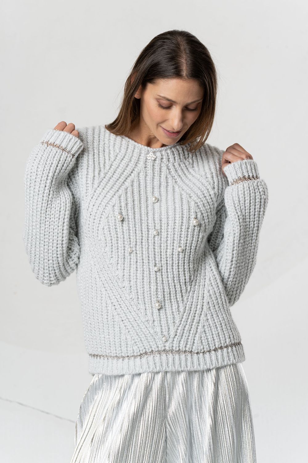 Elisa Cavaletti - Jersey ribbed thick Glaciale Light Grey