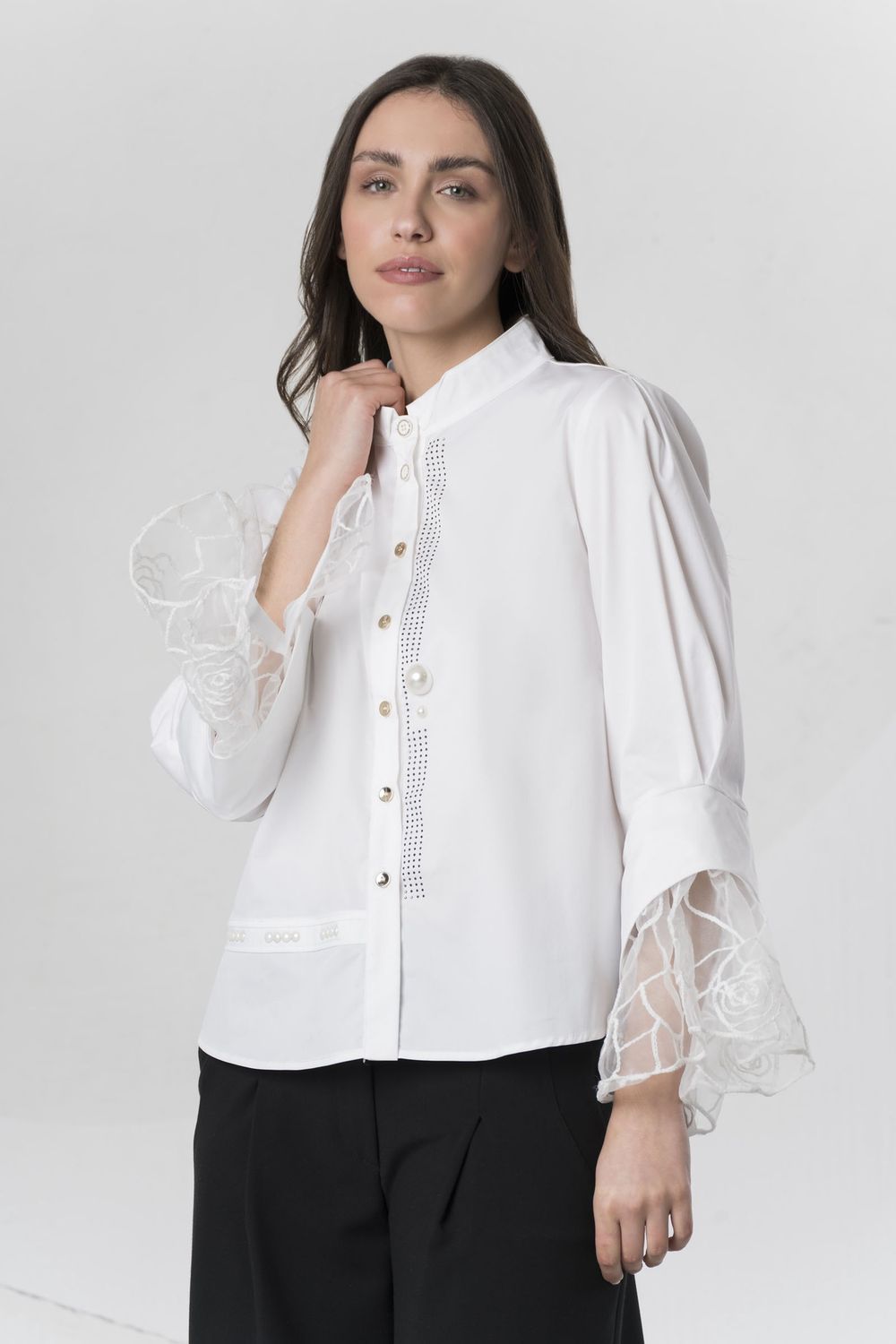 Elisa Cavaletti - Shirt bell lace sleeves pearl Off White