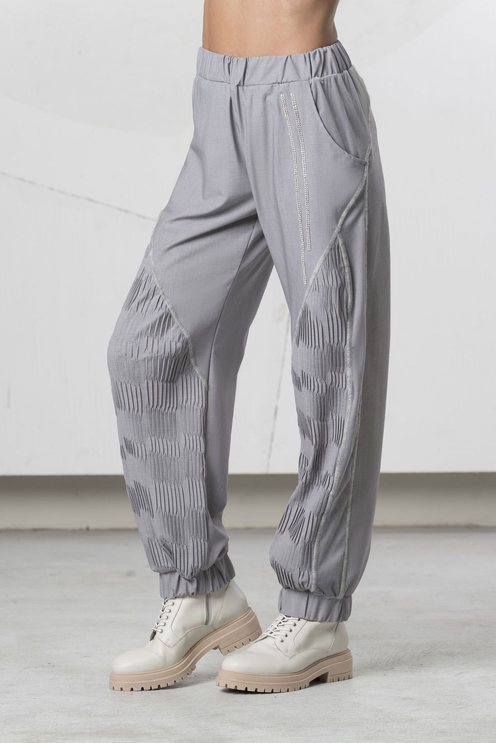 Elisa Cavaletti - Pants Jogging rushed Glaciale Light Grey