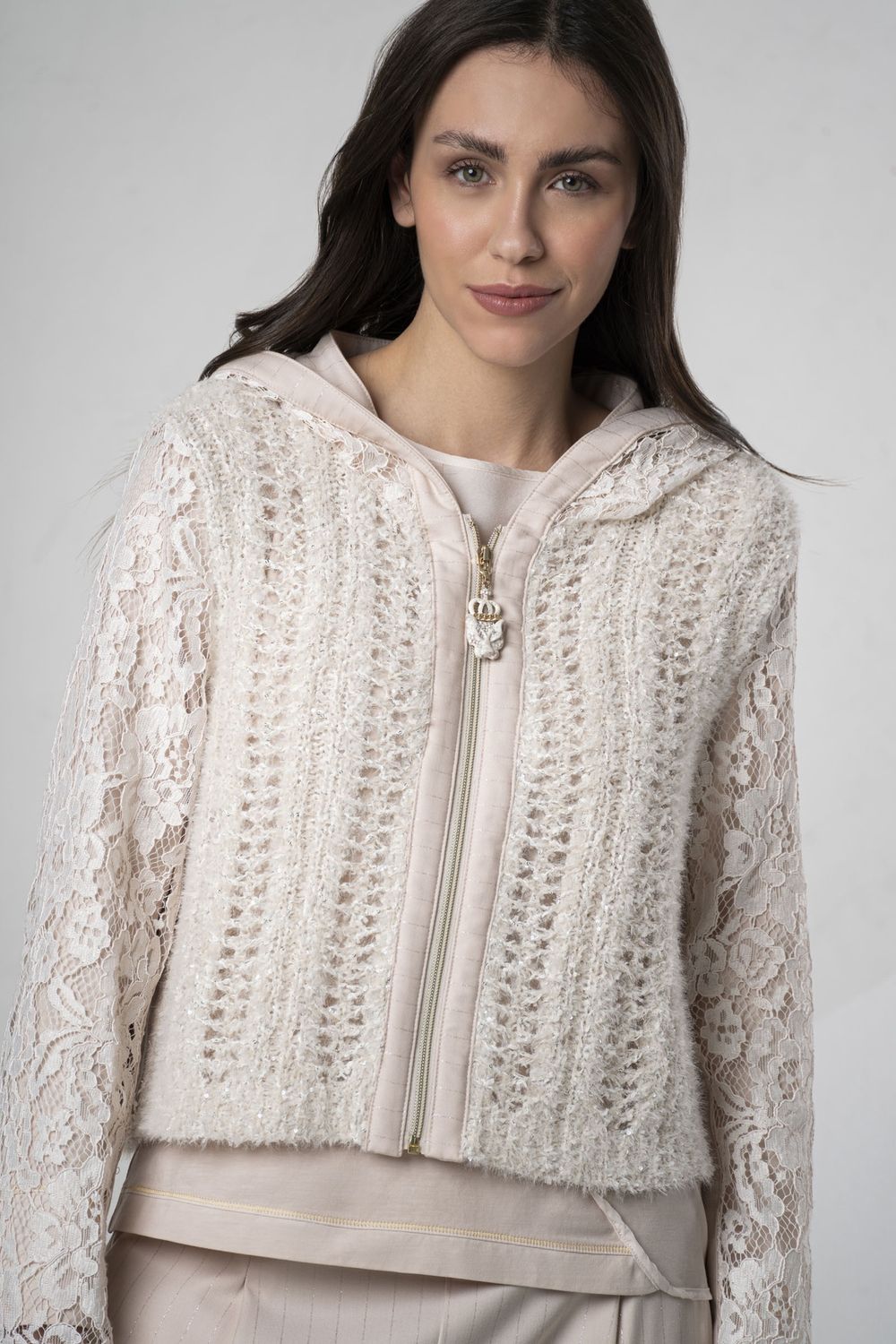 Elisa Cavaletti - Jacket lace hood Salmon Pink