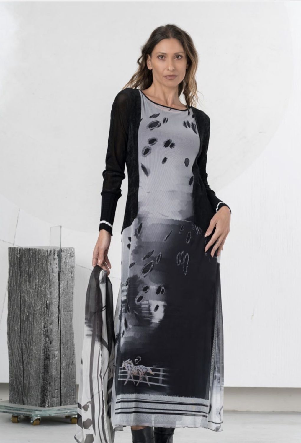 Elisa Cavaletti - Dress chiffon long Black Off White