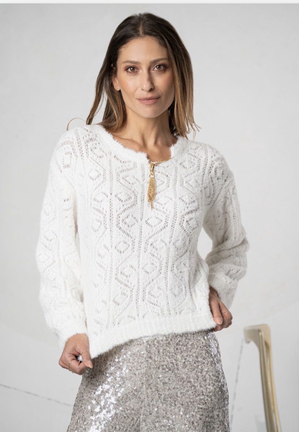 Elisa Cavaletti - Jersey mohair round neck Brindisi Beige