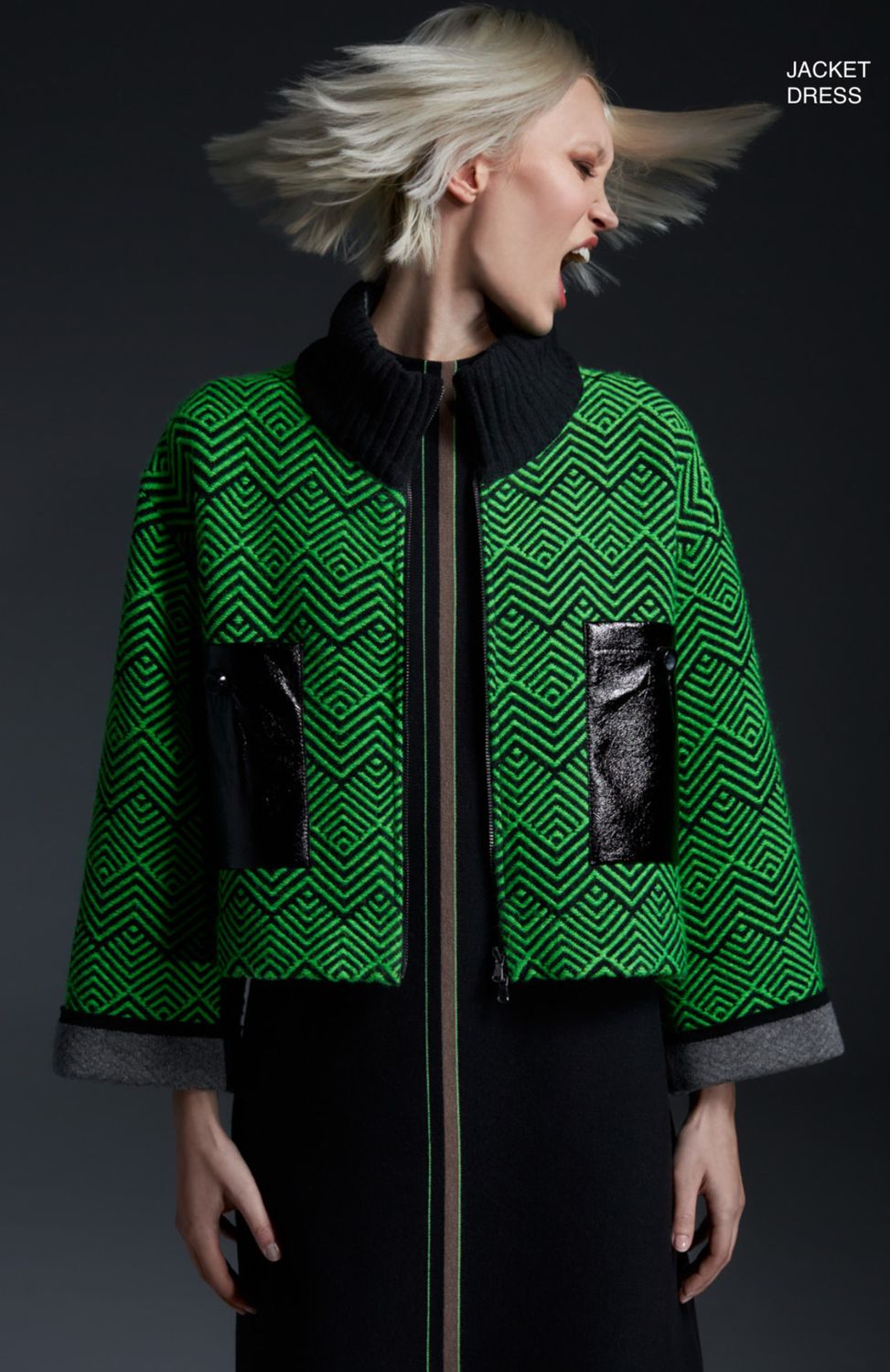 Tricot Chic - Jacket flair jackard leather back Green