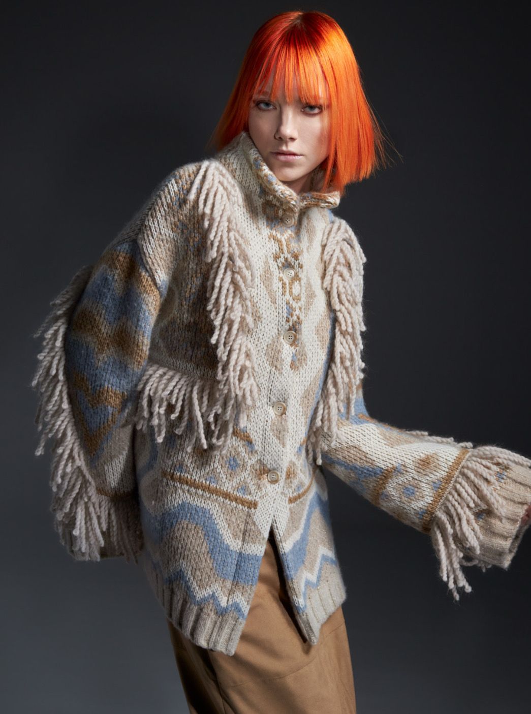 Tricot Chic - Coat big knit frill Beige Havane