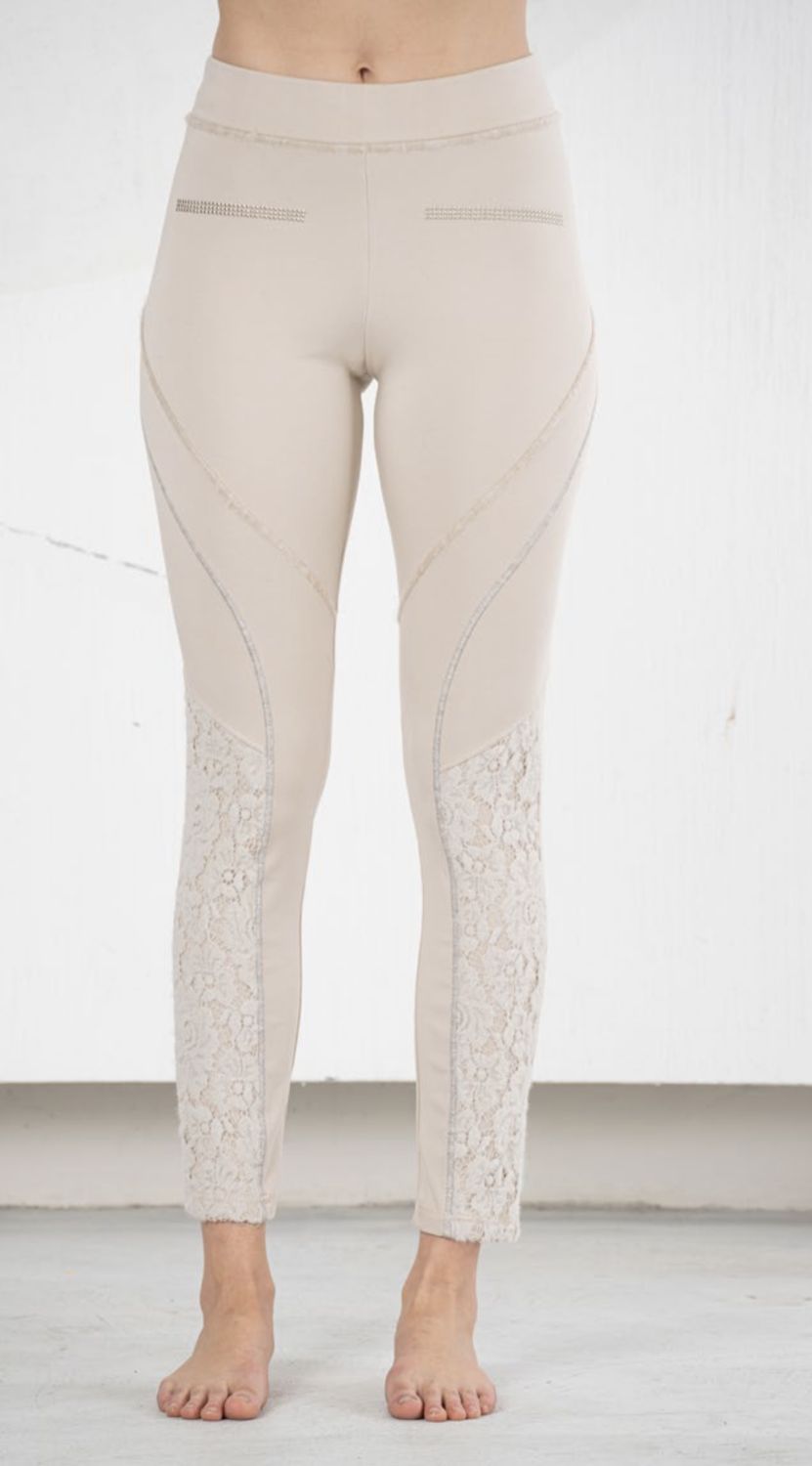 Elisa Cavaletti - Leggings lace details Beige