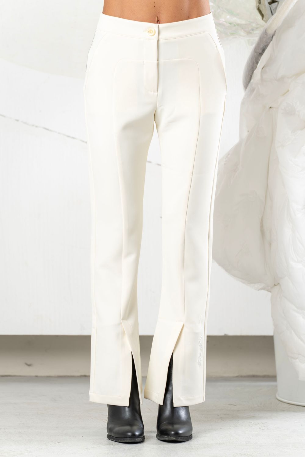 Elisa Cavaletti - Pants slit front detail foil back Black