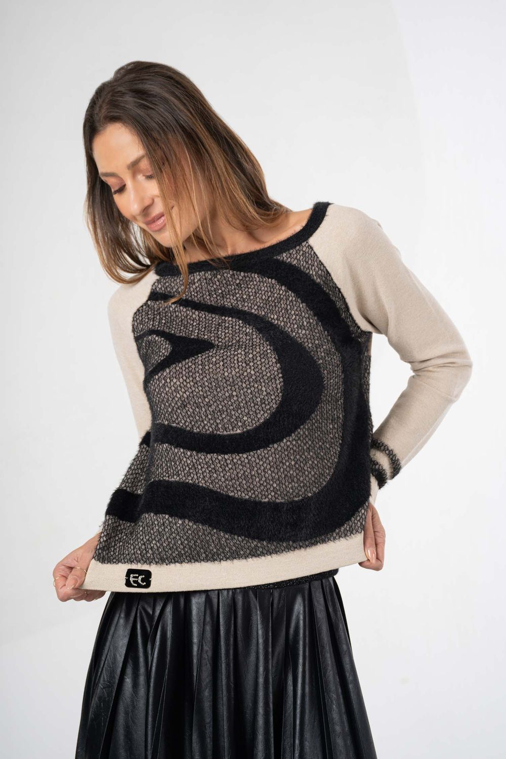 Elisa Cavaletti - Pull Black with beige sleeves