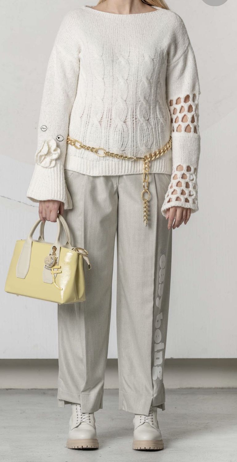 Elisa Cavaletti - Jersey bell sleeves crochet Off White