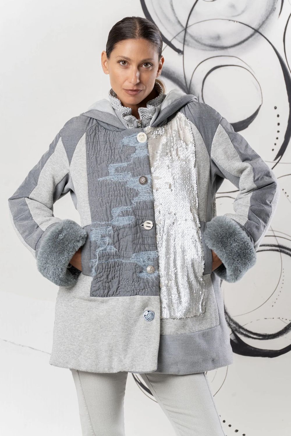Elisa Cavaletti - Coat fur details synergia Grey