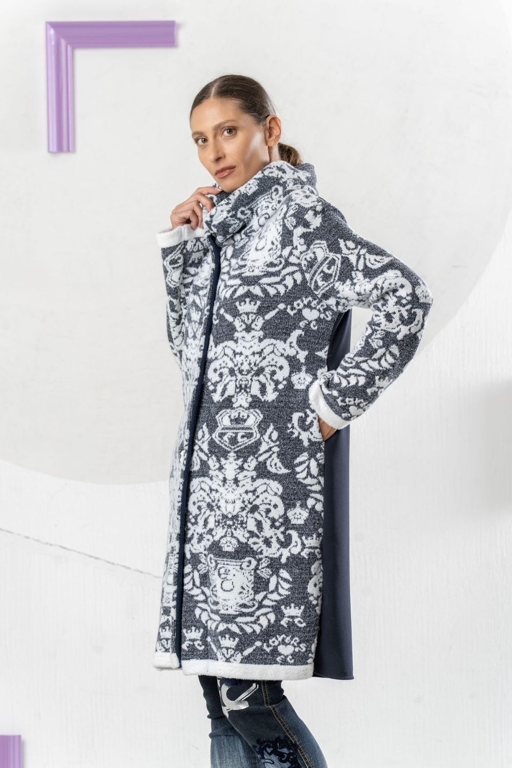 Elisa Cavaletti - Coat jacquard donna Navy Off White